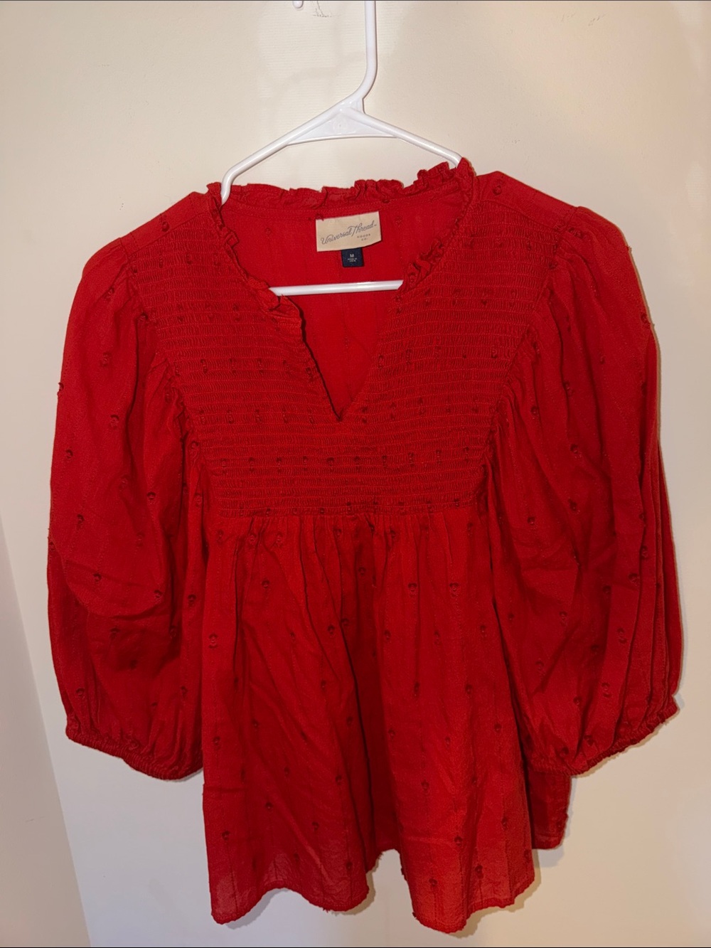 Universal Thread Red Smocked V-Notch Peasant Tunic